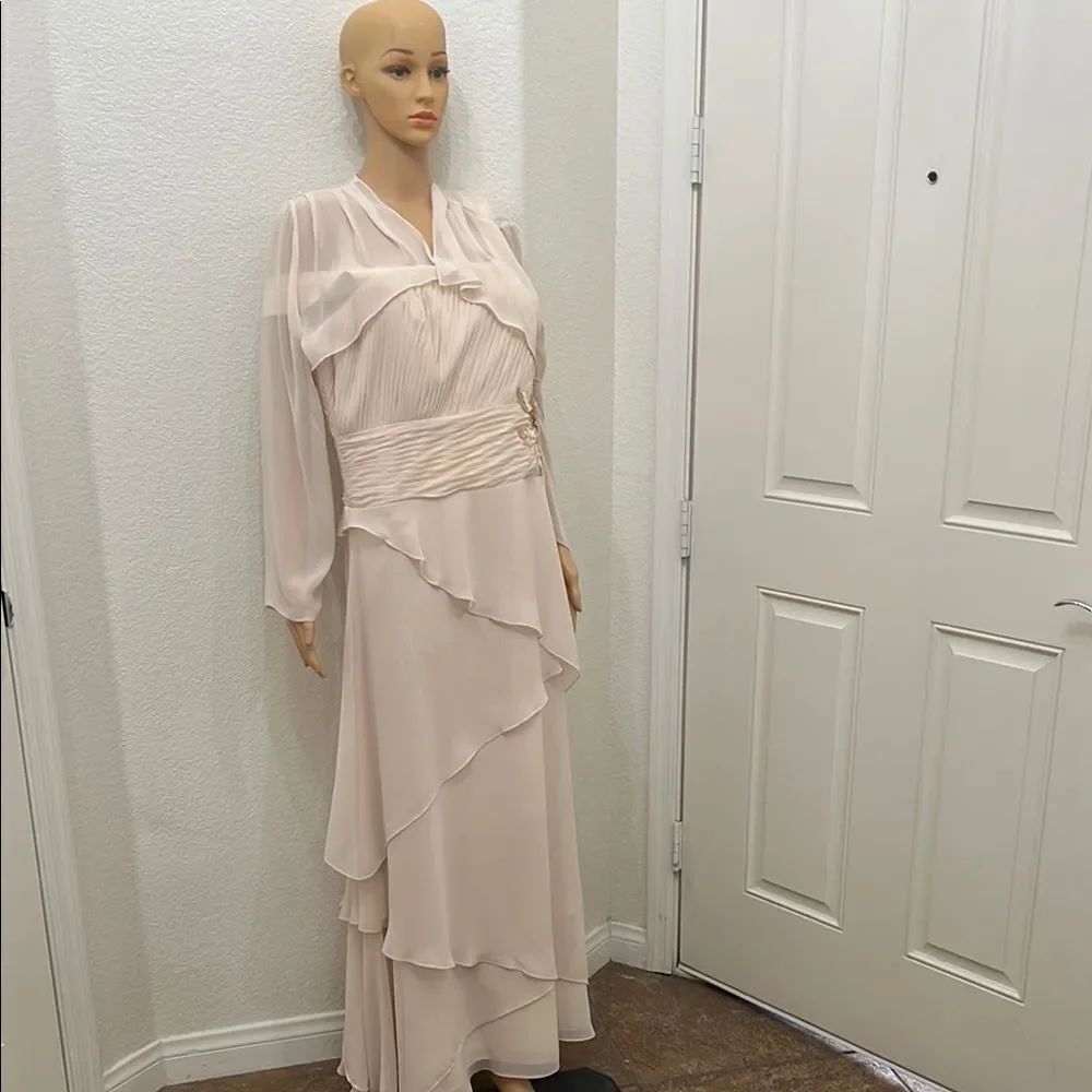 Alyce Champagne Cream Tiered Wrap Dress Jacket Wedding Embroider Bead Diamond 14